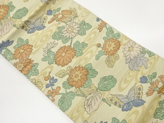 観世水に菊・蝶模様織出し名古屋帯